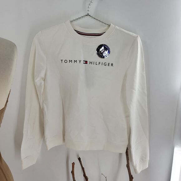 Tommy Hilfiger cream girls sweatshirt with logo on front - Picture 1 of 6